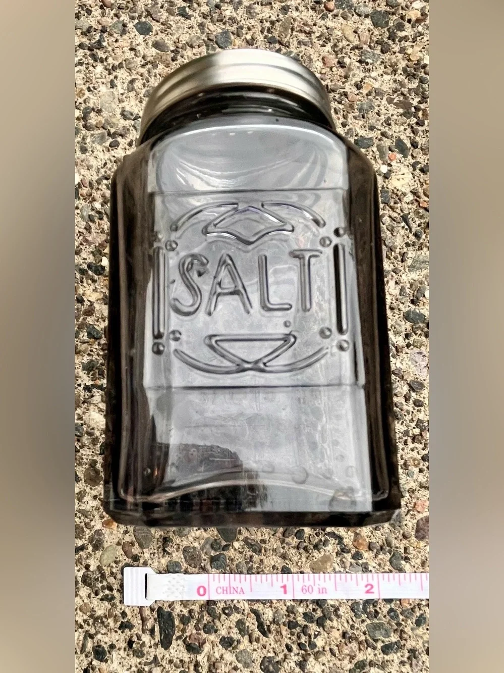 Clear Grey Glass Salt and Pepper Shakers with Silver Lids
